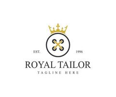 Tailor Logo. Crown with Black Circle Line Thread and Buttonhole Combination isolated on Background. Royal tailor vector logo