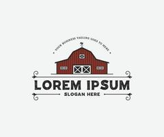 Vintage red barn farm logo design vector template