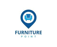 Furniture point logo with sofa. Furniture place vector logo