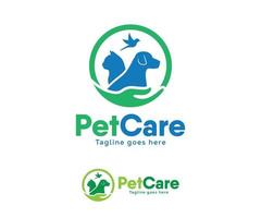 Pet care logo design. Dog, Cat, Bird, and Hand symbols vector