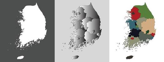 sur Corea mapa conjunto con gris y multicolor. vector. vector