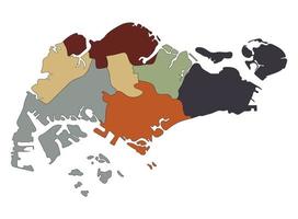 Singapore map with six regions in details. vector