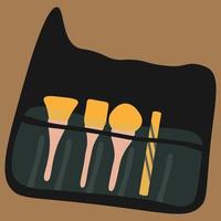 A Set of cartoon Make Up Brushes in a Case Isolated on biege background. Vector illustration