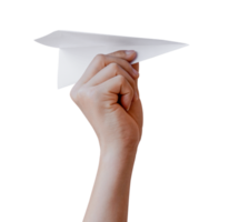 Hand holding paper plane isolated on transparent background PNG file format.