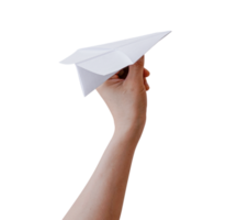 Hand holding paper plane isolated on transparent background PNG file format.