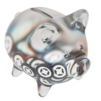 0x zrx klar Glas Schweinchen Bank mit abnehmend Haufen von Krypto Münzen png