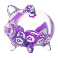 Audius AUDIO Clear Glass piggy bank with decreasing piles of crypto coins png