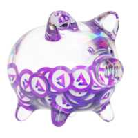 Audius AUDIO Clear Glass piggy bank with decreasing piles of crypto coins png