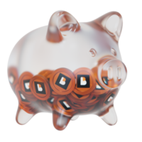 Bikonomie bico klar Glas Schweinchen Bank mit abnehmend Haufen von Krypto Münzen png