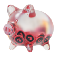 BinaryX BNX Clear Glass piggy bank with decreasing piles of crypto coins png