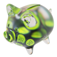 BitDAO BIT Clear Glass piggy bank with decreasing piles of crypto coins png