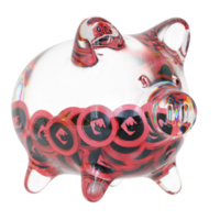 BinaryX BNX Clear Glass piggy bank with decreasing piles of crypto coins png