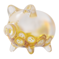 Bitcoin Gold BTG Clear Glass piggy bank with decreasing piles of crypto coins png