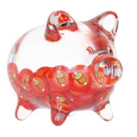 Bone ShibaSwap BONE Clear Glass piggy bank with decreasing piles of crypto coins png