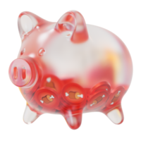 Bone ShibaSwap BONE Clear Glass piggy bank with decreasing piles of crypto coins png