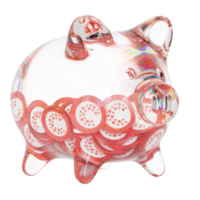 Casper CSPR Clear Glass piggy bank with decreasing piles of crypto coins png