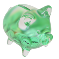 Chia XCH Clear Glass piggy bank with decreasing piles of crypto coins png