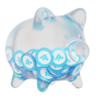 DAO Maker DAO Clear Glass piggy bank with decreasing piles of crypto coins png