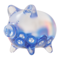 Flux FLUX Clear Glass piggy bank with decreasing piles of crypto coins png