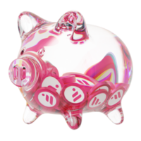 Flare FLR Clear Glass piggy bank with decreasing piles of crypto coins png