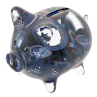 Fetchai FET Clear Glass piggy bank with decreasing piles of crypto coins png