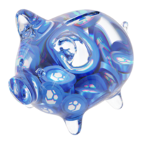 Flux FLUX Clear Glass piggy bank with decreasing piles of crypto coins png