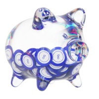 Golem glm klar Glas Schweinchen Bank mit abnehmend Haufen von Krypto Münzen png