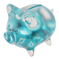 ICON ICX Clear Glass piggy bank with decreasing piles of crypto coins png