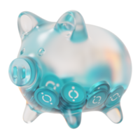 ICON ICX Clear Glass piggy bank with decreasing piles of crypto coins png