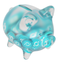 ICON ICX Clear Glass piggy bank with decreasing piles of crypto coins png