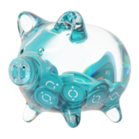 ICON ICX Clear Glass piggy bank with decreasing piles of crypto coins png