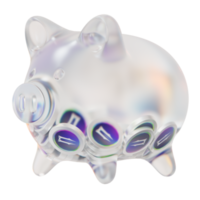 Illuvium ILV Clear Glass piggy bank with decreasing piles of crypto coins png