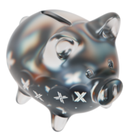 Immutable X IMX Clear Glass piggy bank with decreasing piles of crypto coins png