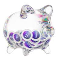 Illuvium ILV Clear Glass piggy bank with decreasing piles of crypto coins png