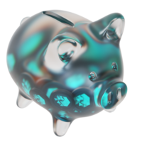 IoTeX IOTX Clear Glass piggy bank with decreasing piles of crypto coins png