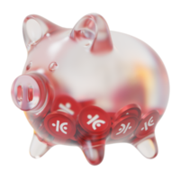 JUST JST Clear Glass piggy bank with decreasing piles of crypto coins png