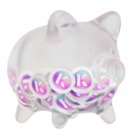 Kadena KDA Clear Glass piggy bank with decreasing piles of crypto coins png