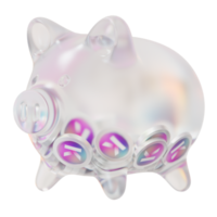 Kadena KDA Clear Glass piggy bank with decreasing piles of crypto coins png