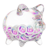 Kadena KDA Clear Glass piggy bank with decreasing piles of crypto coins png