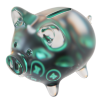 Keep Network KEEP Clear Glass piggy bank with decreasing piles of crypto coins png