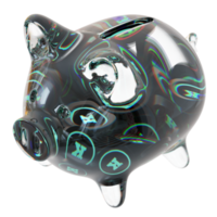 Keep Network KEEP Clear Glass piggy bank with decreasing piles of crypto coins png