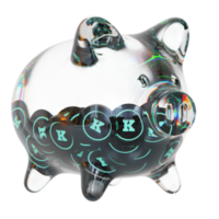 Keep Network KEEP Clear Glass piggy bank with decreasing piles of crypto coins png