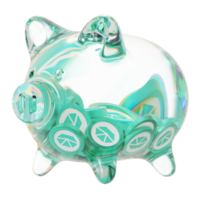 kyber Netzwerk Kristall v2 knc klar Glas Schweinchen Bank mit abnehmend Haufen von Krypto Münzen png