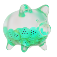 Livepeer LPT Clear Glass piggy bank with decreasing piles of crypto coins png