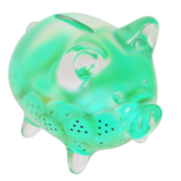 Livepeer LPT Clear Glass piggy bank with decreasing piles of crypto coins png