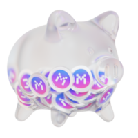 MXC MXC Clear Glass piggy bank with decreasing piles of crypto coins png