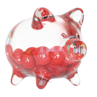 MAGIC MAGIC Clear Glass piggy bank with decreasing piles of crypto coins png