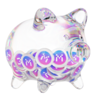 MXC MXC Clear Glass piggy bank with decreasing piles of crypto coins png