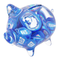 masque réseau masque clair verre porcin banque avec décroissant piles de crypto pièces de monnaie png