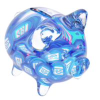 Mask Network MASK Clear Glass piggy bank with decreasing piles of crypto coins png